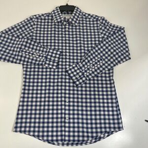 Mizzen+Main Shirt Mens Medium Blue Plaid Stretch Trim Fit Dress Long Sleeve